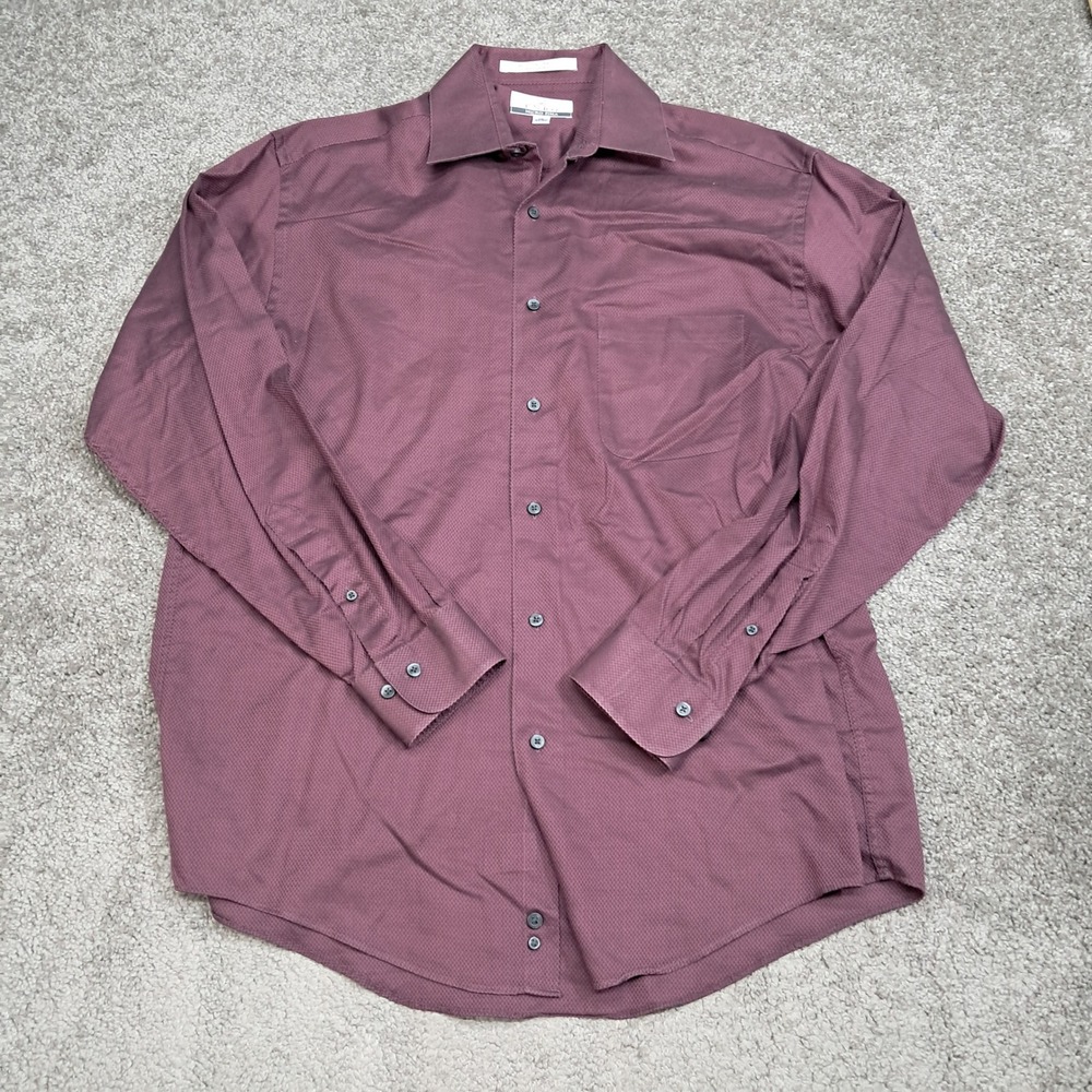 Enro Micro Pima Mens Dress Shirt Burgundy Textured Long Sleeve Size 16 34-35
